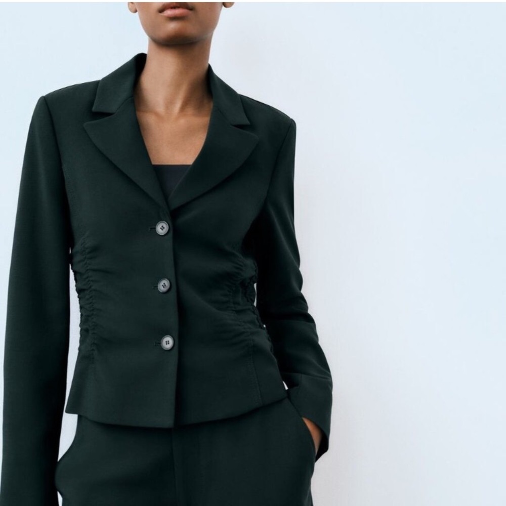 Zara Tailored Bottle Green Wool Blend Blazer Jacket